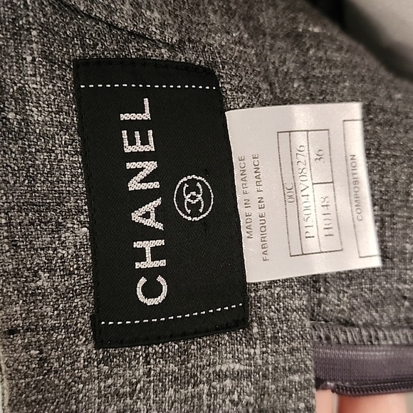 SOLD! Chanel 2Pc Smoke Gray Dress Peplum Jacket Suit Linen CC Buttons FR 36 US 4 - Picture 9 of 16